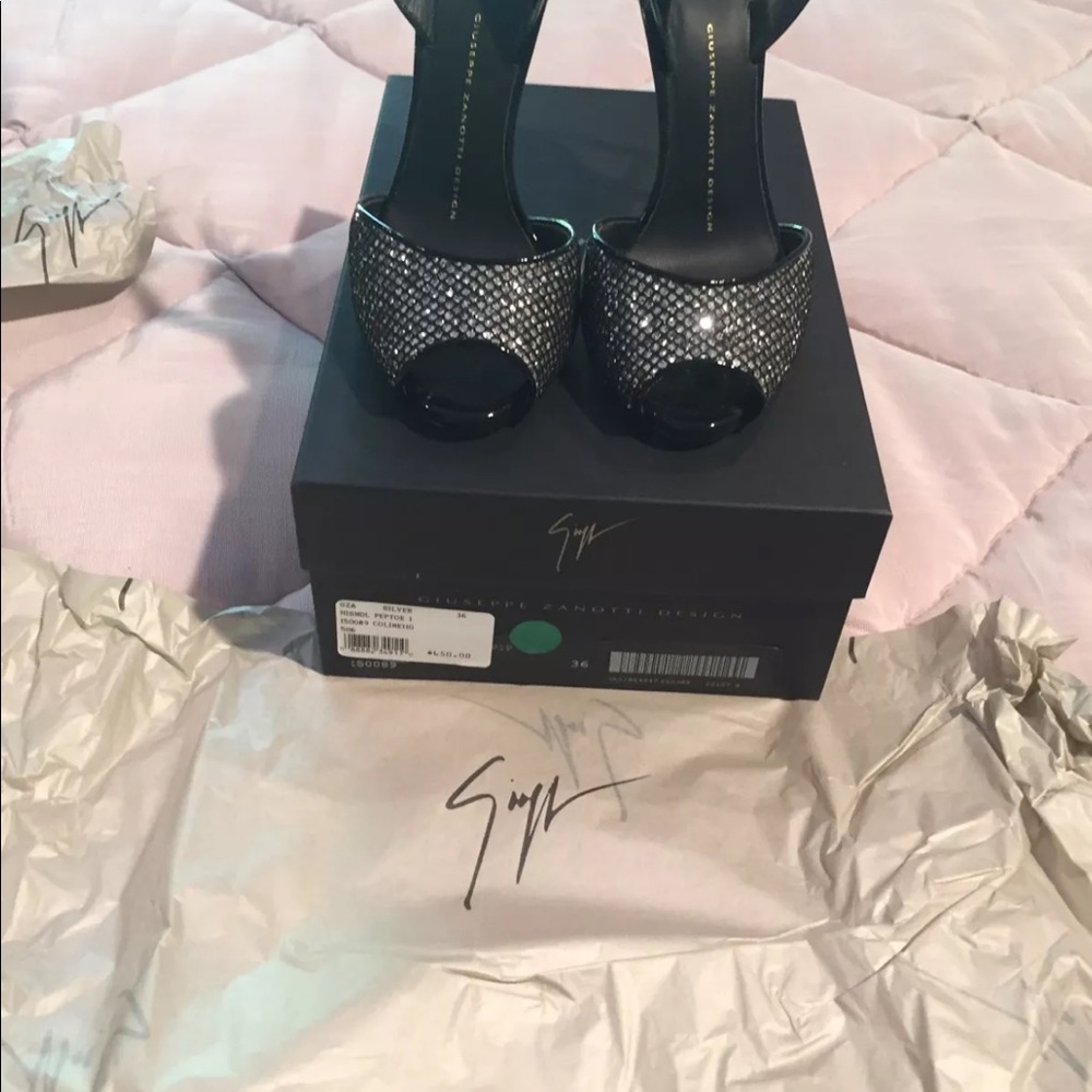 Guideppe Zanotti Crystal Peep Toe Shoes